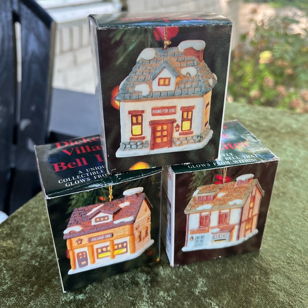 Dickens Village Bell Lites Ceramic Ornament - Set of 3